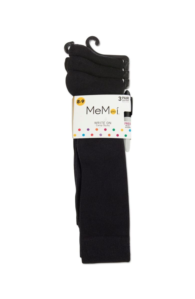 MeMoi Write On Camp Kids Knee High Socks 3-Pack, Main, color, Black