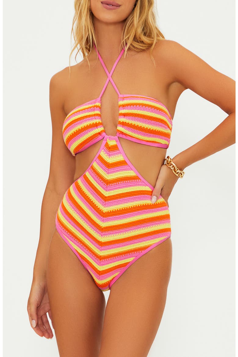 Pamela Stripe Cotton Blend One-Piece Swimsuit, Main, color, SOLEIL CRO