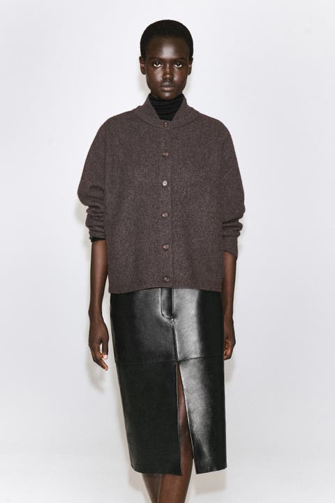 Layered-collar Boiled Wool Cardigan