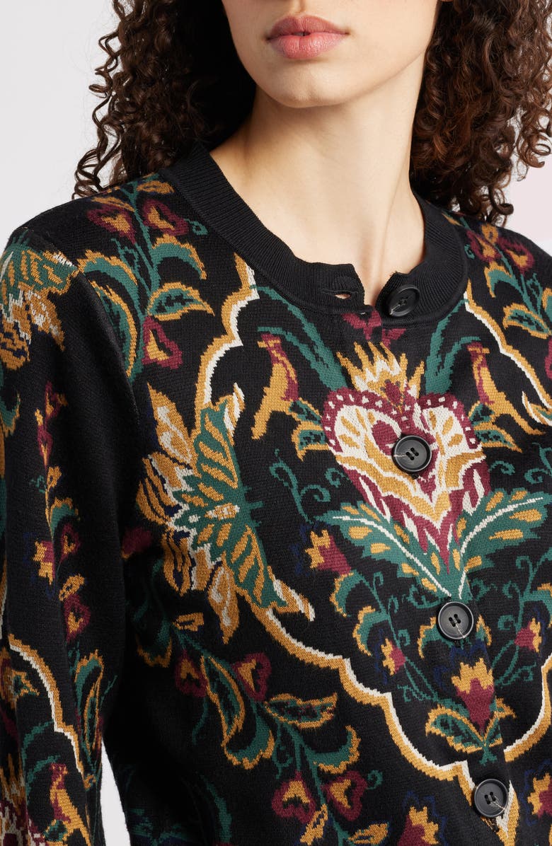 FARM Rio Majestic Hearts Knit Cardigan, Alternate, color, Black