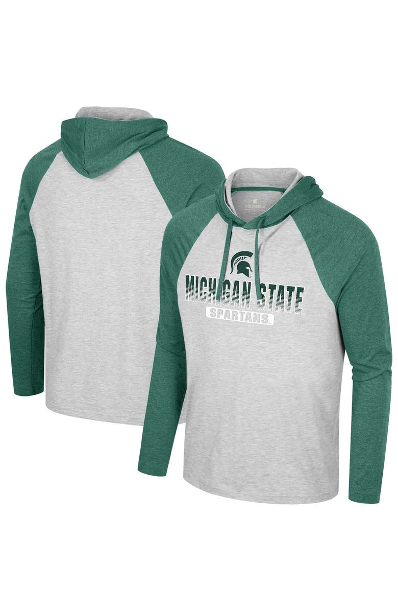 COLOSSEUM Men's Colosseum  Heather Gray Michigan State Spartans Hasta La Vista Raglan Hoodie Long Sleeve T-Shirt, Main, color, Heather Gray