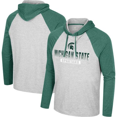Men's Colosseum  Heather Gray Michigan State Spartans Hasta La Vista Raglan Hoodie Long Sleeve T-Shirt