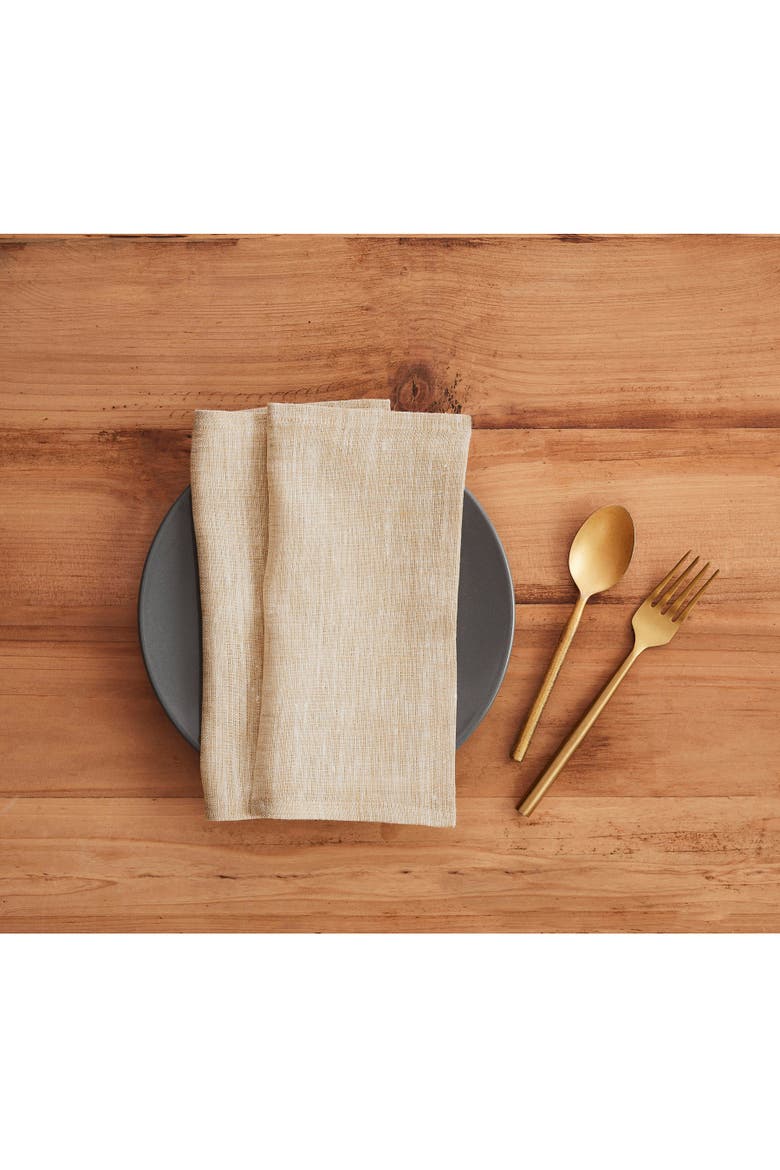 Linen Cocktail Napkins 6 x 6 Inch Set of 12 - Athena, Alternate, color, Champagne Beige