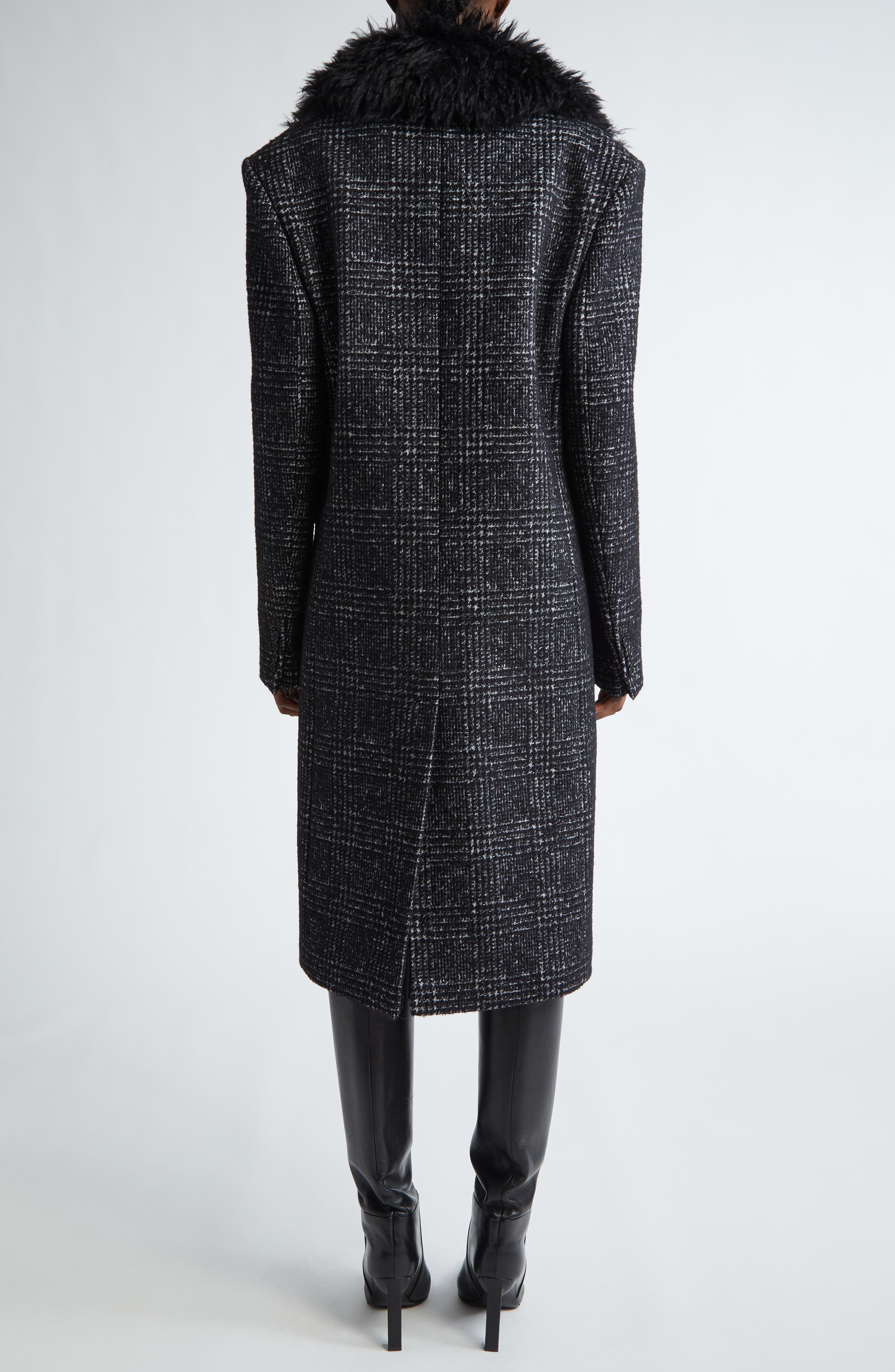 Michael Kors Collection Glen Plaid Chesterfield Coat with Faux Fur