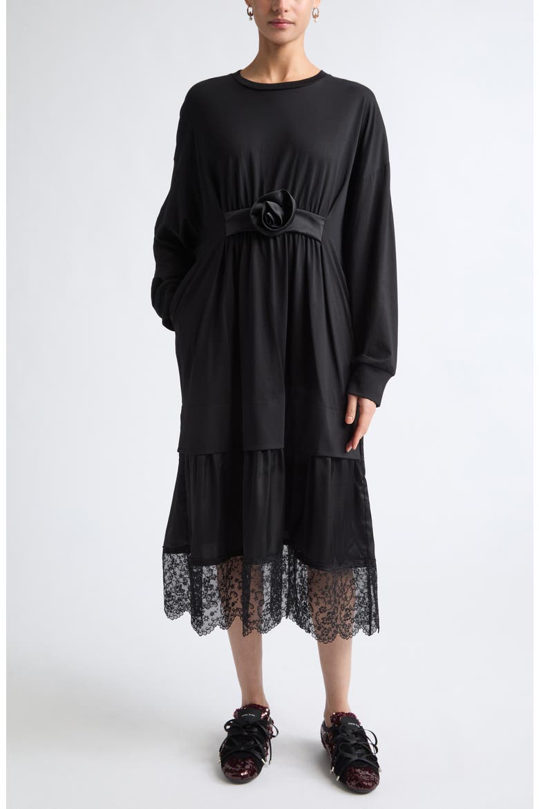 Oversized Gathered Rose Lace Dress, Main, color, BLACK/ BLACK