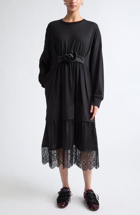 Oversized Gathered Rose Lace Dress