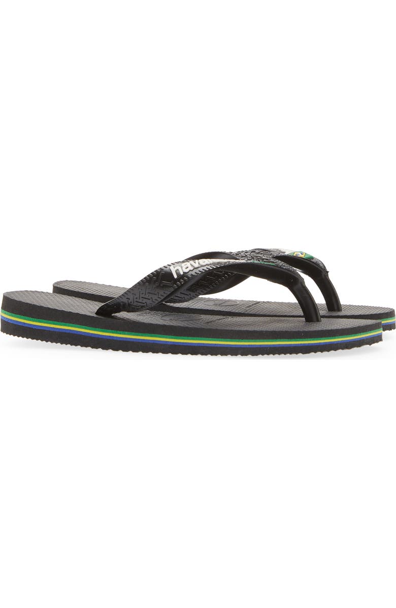 Havaianas Kids' Brazil Logo Flip Flop, Alternate, color, Black/ Black