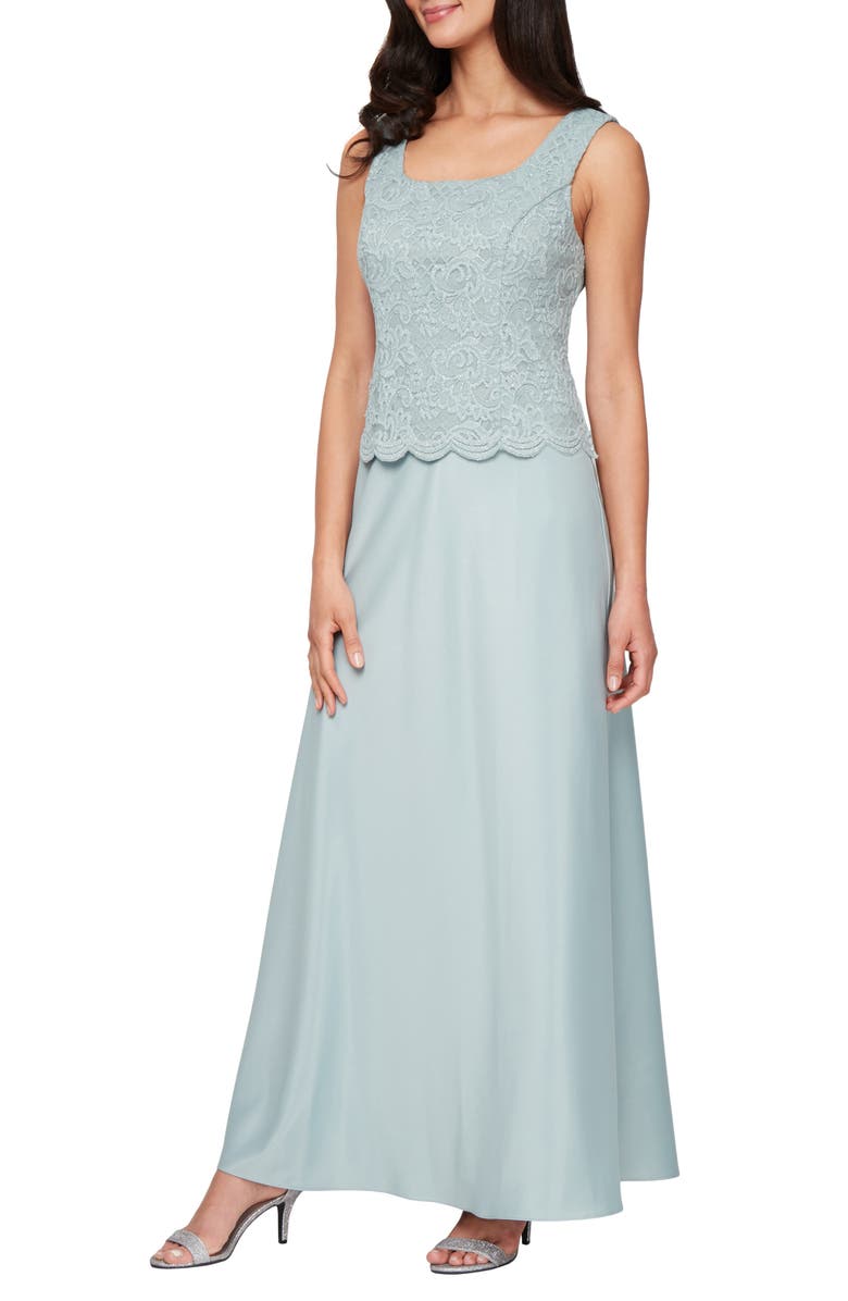 Alex Evenings Embroidered Lace Mock Two-Piece Gown with Jacket, Alternate, color, Ice Sage