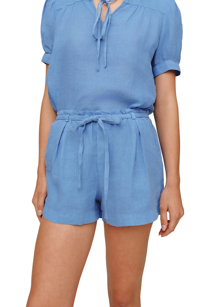 Pleat Tie Linen Shorts, Alternate, color, OCEAN BLUE