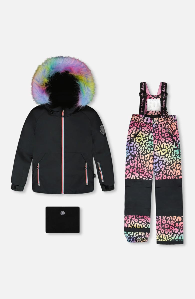 Deux par Deux Girl Two-Piece Play Snowsuit, Main, color, Rainbow Leopard