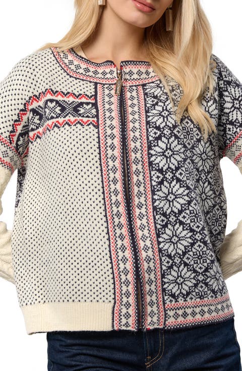 Fair Isle Mixed Zip Cardigan