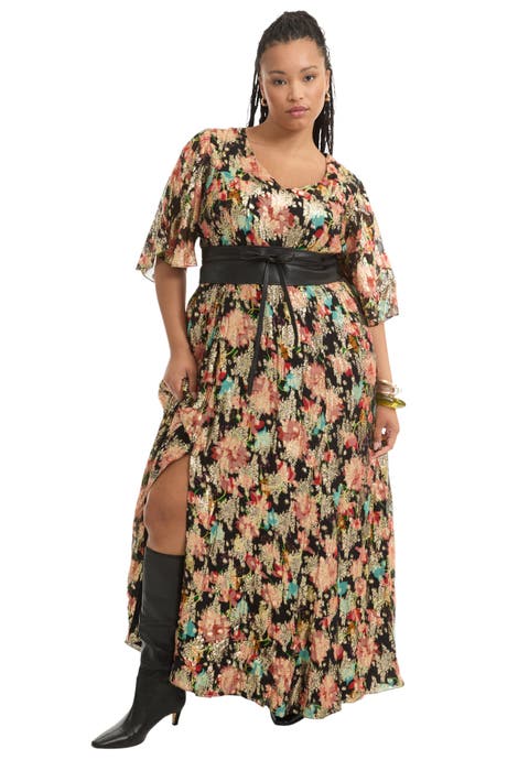 Metallic Printed Maxi Dress (Plus)