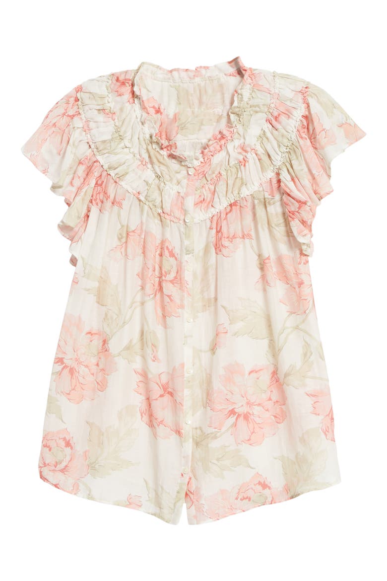 Peonies Floral Print Cotton & Silk Top, Alternate, color, CREAM COMBO