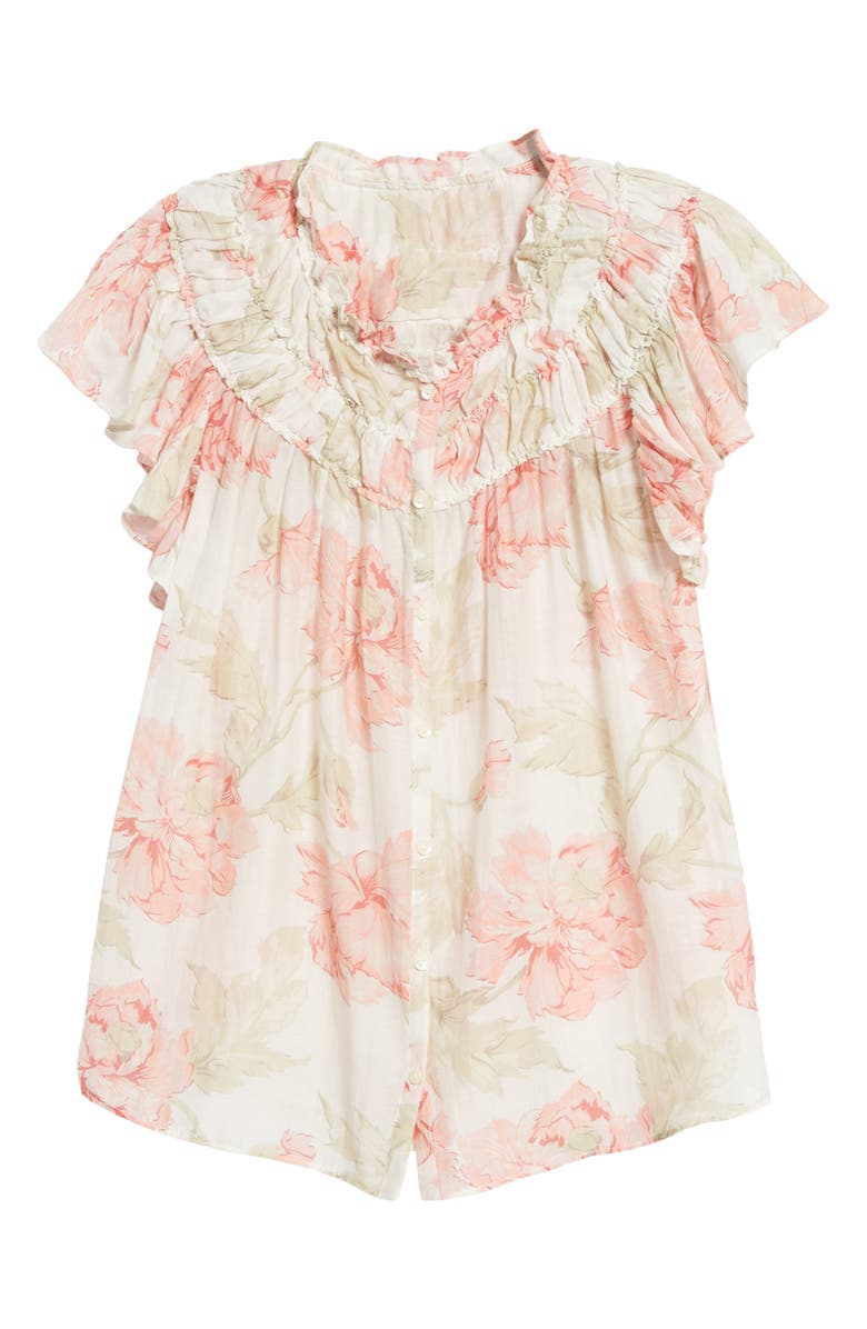 La Vie Rebecca Taylor Peonies Floral Print Cotton & Silk Top, Alternate, color, 