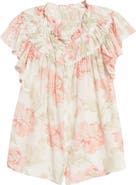 La Vie Rebecca Taylor Peonies Floral Print Cotton & Silk Top