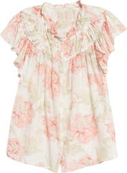 La Vie Rebecca Taylor Peonies Floral Print Cotton & Silk Top