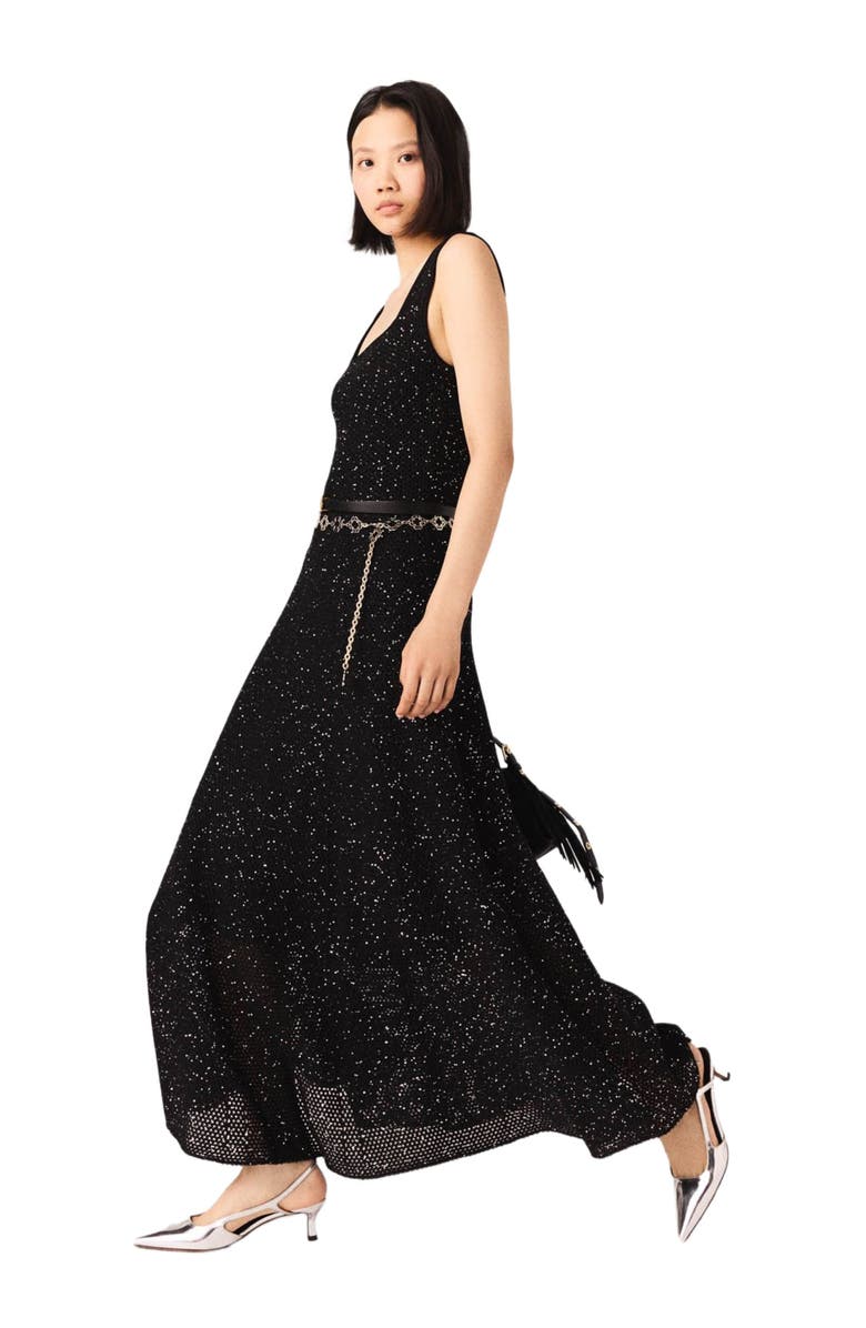 maje Rhinestone knit maxi dress, Alternate, color, Black