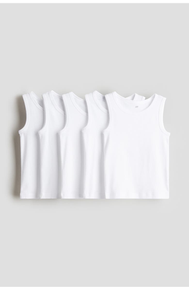 H&M 5-pack Cotton Vest Tops, Main, color, White