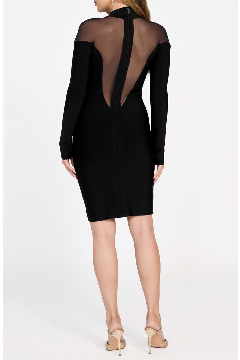 Diana Illusion Lace Detail Long Sleeve Body-Con Minidress, Alternate, color, BLACK