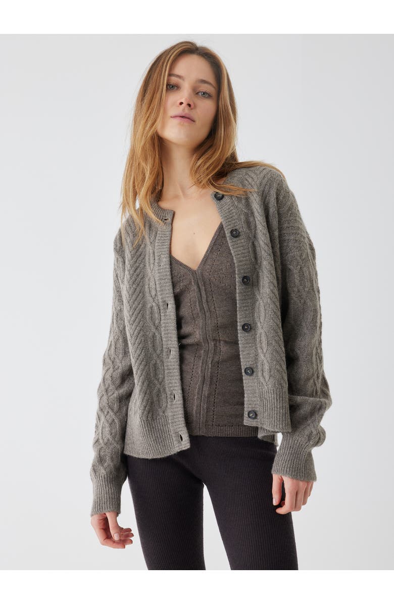 Majestic Filatures Yak Wool Cable Long Sleeve Crewneck Cardigan, Alternate, color, Smoke