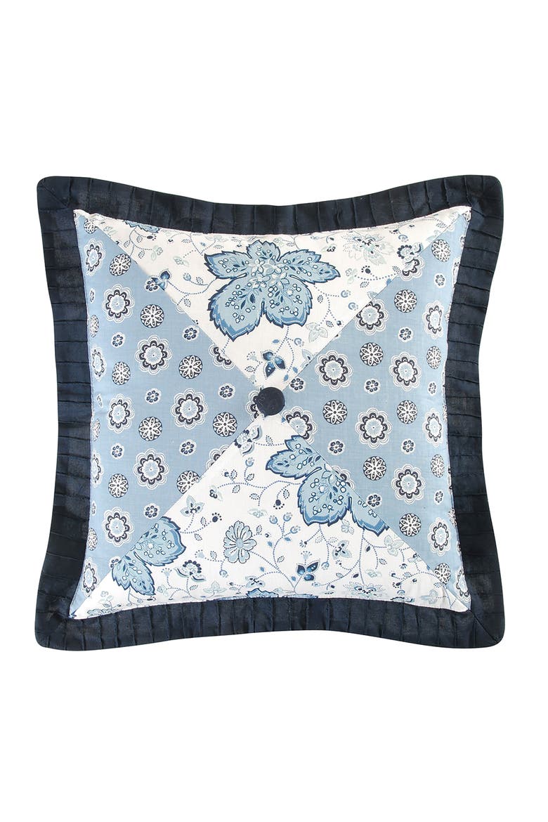 Navy With Button Embroidered Throw Pillow, 16" x 16", Main, color, Blue