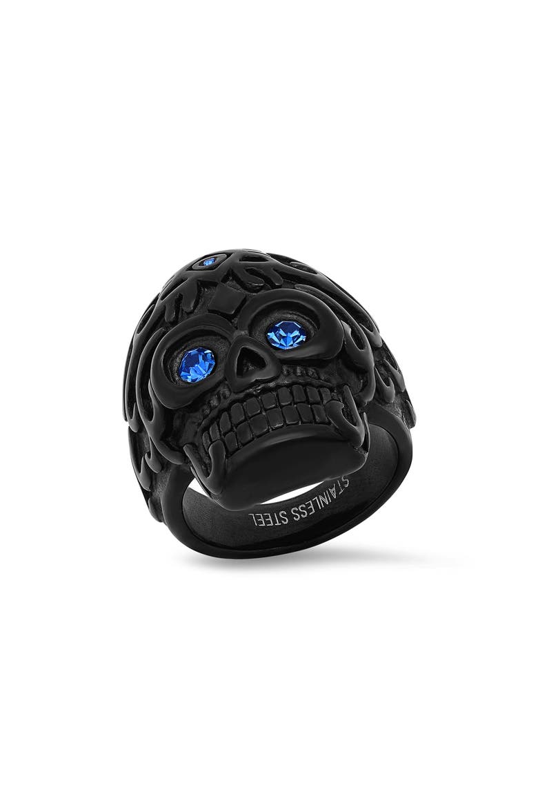 Men's Skull Ion Plated Stainless Steel Ring, Main, color, BLACK