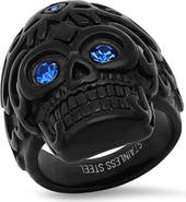STEELTIME Men's Skull Ion Plated Stainless Steel Ring