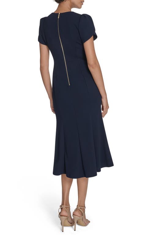 Calvin Klein Tulip Sleeve Crepe A-line Midi Dress In Purple