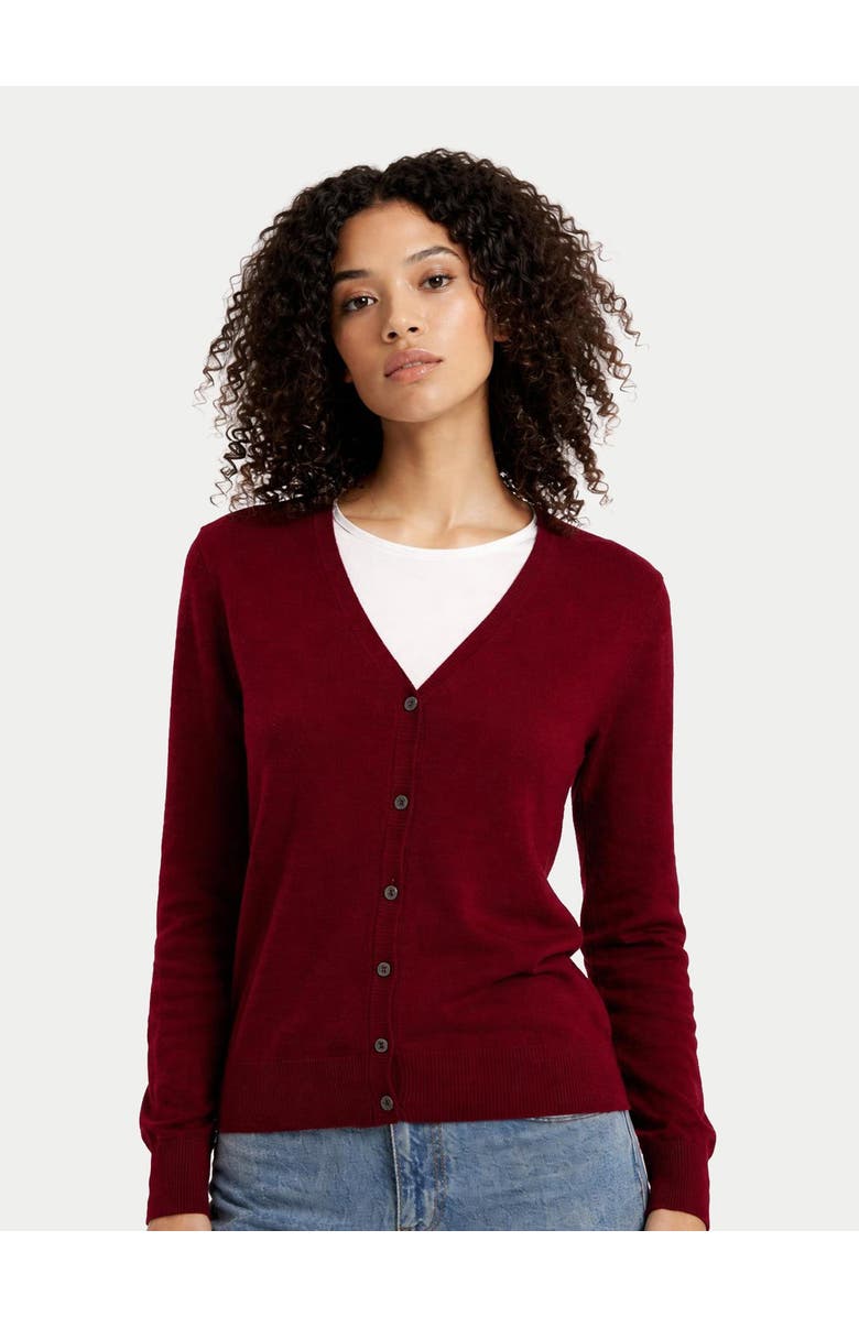 Gobi Cashmere Timeless Cashmere V-Neck Cardigan, Alternate, color, Bordeaux