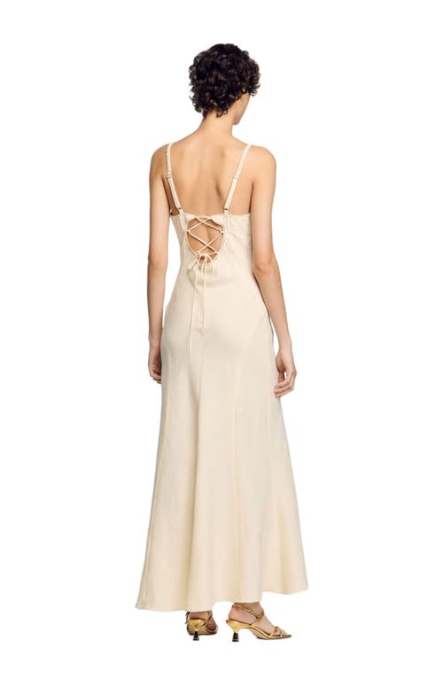 Sandro Maxi Dress With Straps In Ecru