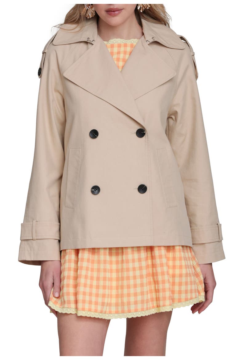 Double Breasted Short Trench Coat, Alternate, color, STONE