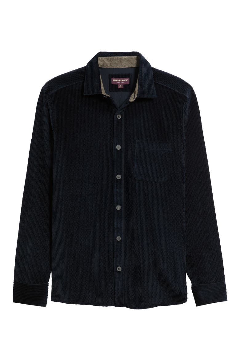 Cutler Solid Stretch Cotton Corduroy Button-Up Shirt, Alternate, color, NAVY