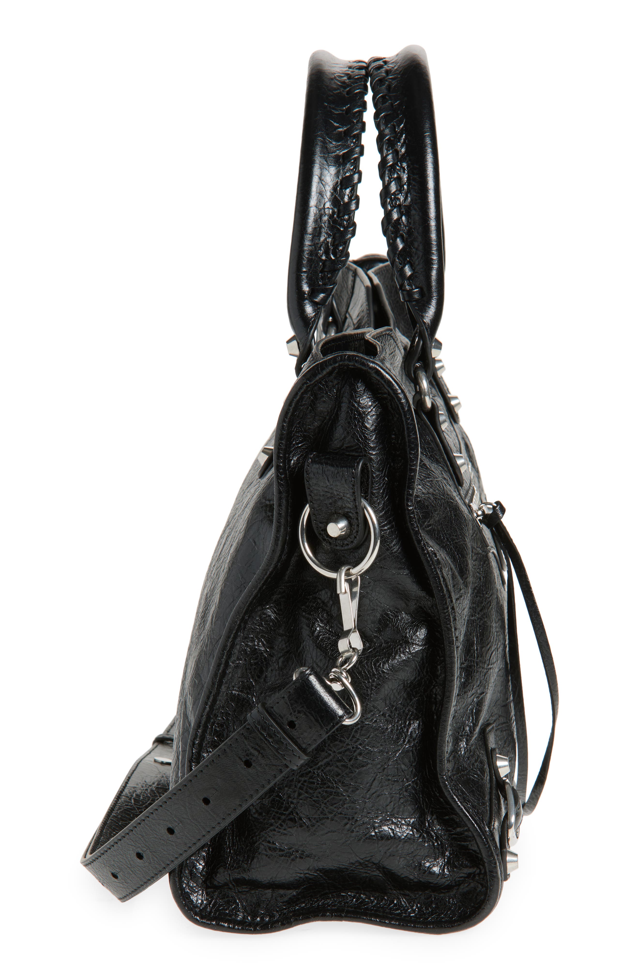 Balenciaga Medium Le City Arena Leather Satchel, Alternate, color, 1000 Black