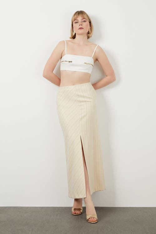 Gizia Stripe Pattern Slit Off-white Long Skirt In Neutral