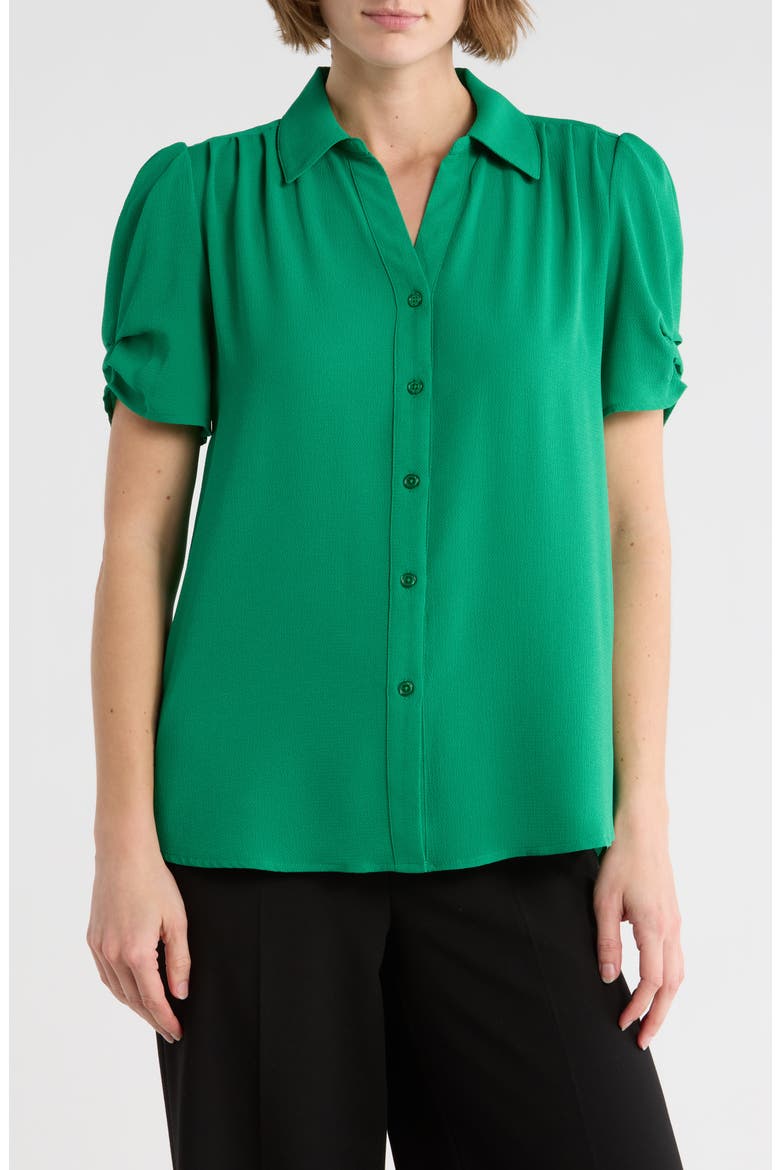 Puff Sleeve Button-Up Top, Main, color, VIVID GREEN