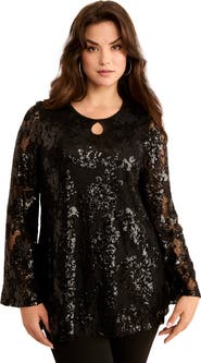 Roaman's Sequin Keyhole Blouse
