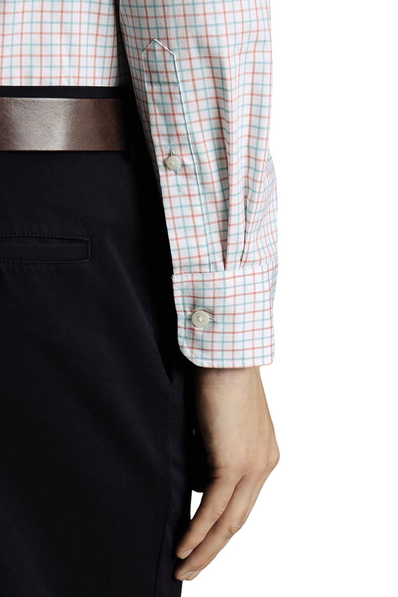 Slim Fit Button-Down Collar Non-Iron Stretch Poplin Check Shirt, Alternate, color, Coral Pink