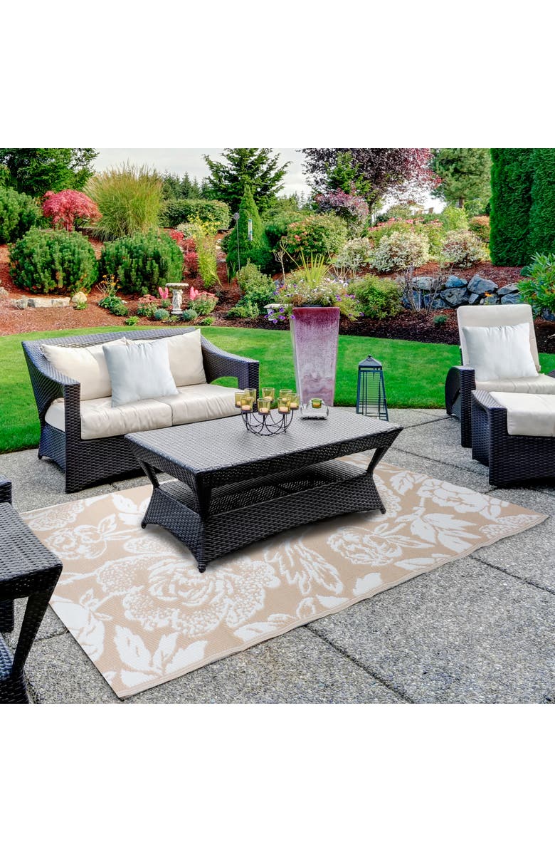 Northlight 4' x 6' Pink Beige and White Floral Rectangular Outdoor Area Rug, Alternate, color, Pink