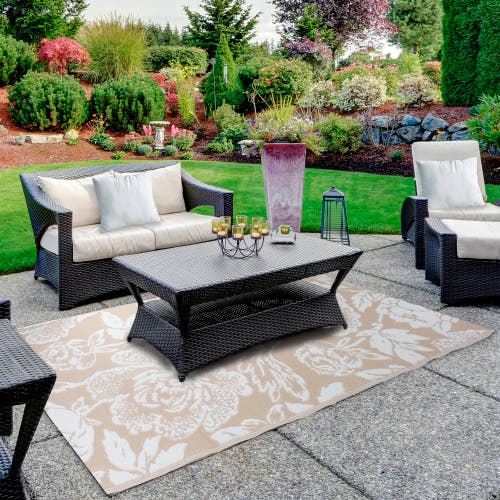 Northlight 4' X 6' Pink Beige And White Floral Rectangular Outdoor Area Rug In Neutral