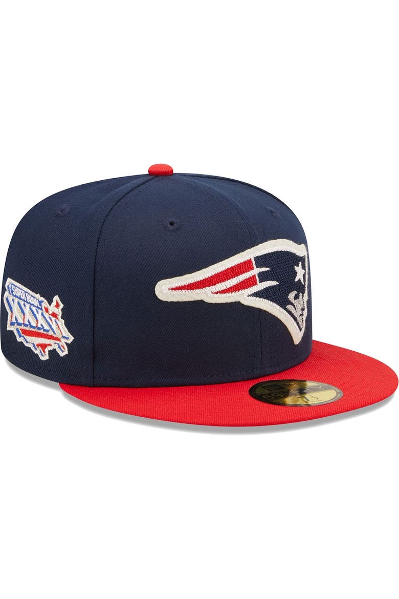 Men's New Era Navy/Red New England Patriots Super Bowl XXXVI Letterman 59FIFTY Fitted Hat, Main, color, Navy