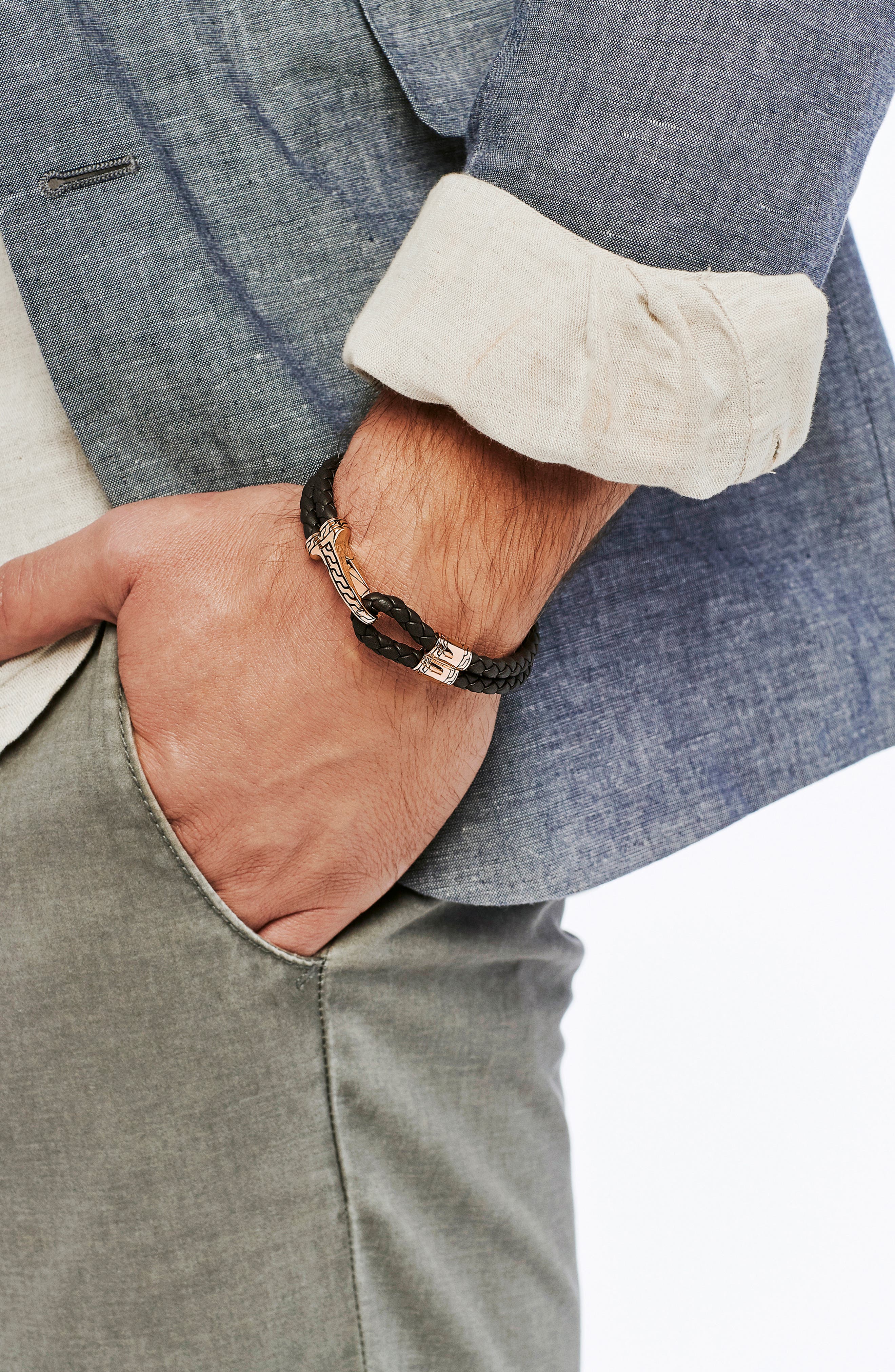 John Hardy Classic Double Leather Chain Bronze Hook Bracelet (Men ...