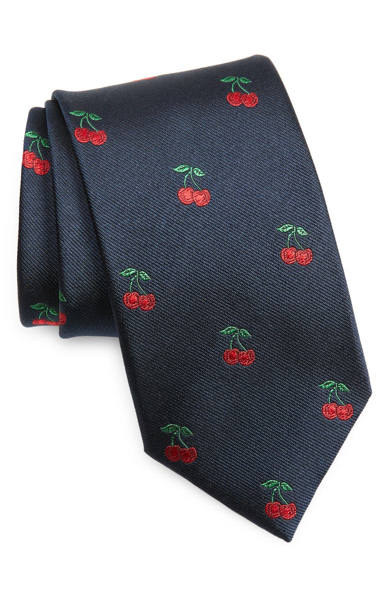Drake's Mini Cherries Silk Tie, Main, color, Navy