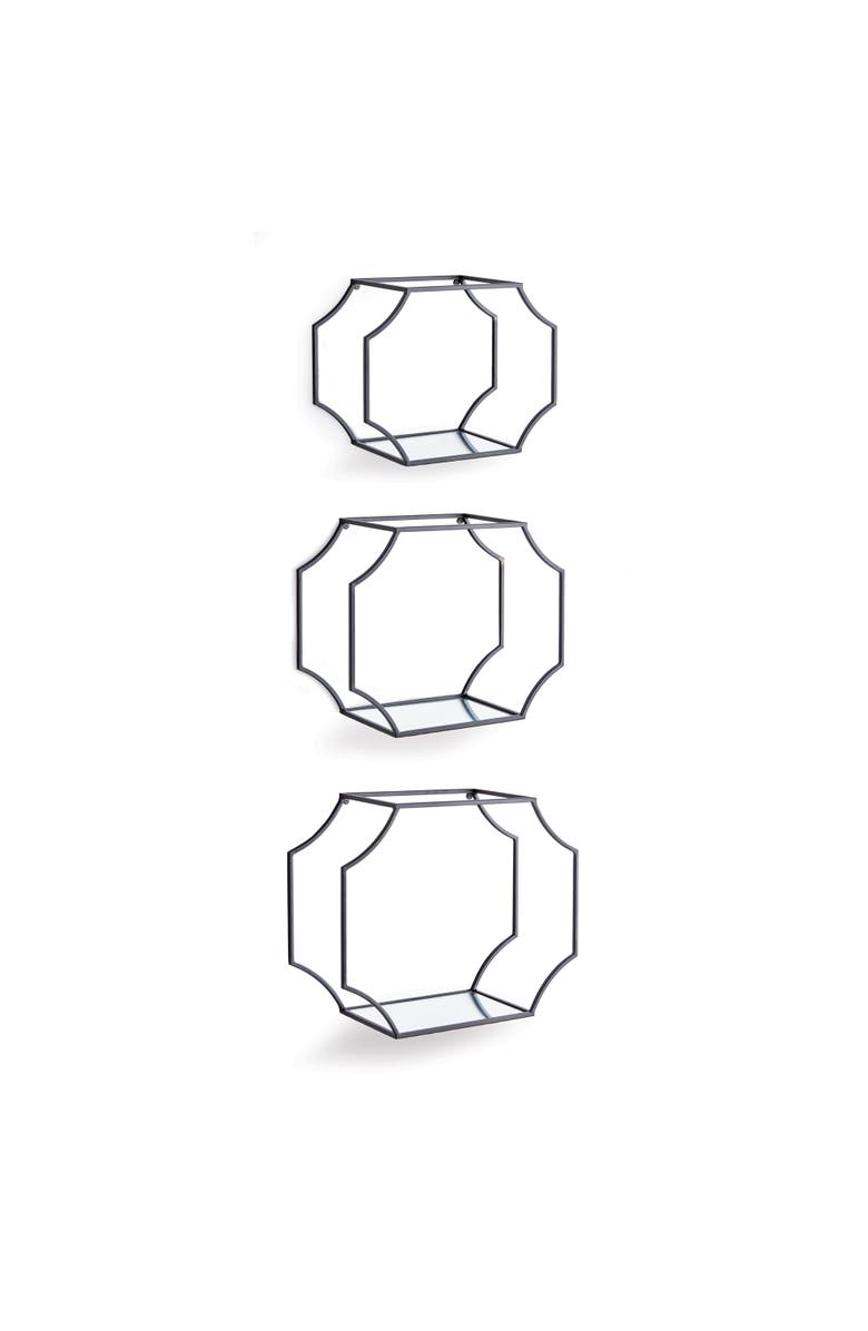 Napa Home & Garden 19.75"W x 7"D x 15.5"H and 17.75"W x 7"D x 14"H and 15.75"W x 7"D x 11.75"H Hudson Mirrored Wall Shelves Set of 3, Main, color, Silver