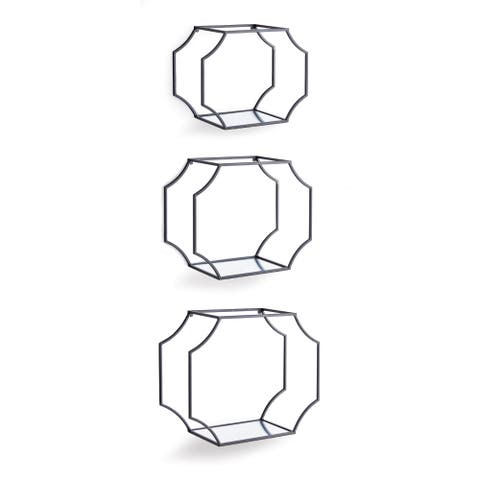 19.75"W x 7"D x 15.5"H and 17.75"W x 7"D x 14"H and 15.75"W x 7"D x 11.75"H Hudson Mirrored Wall Shelves Set of 3