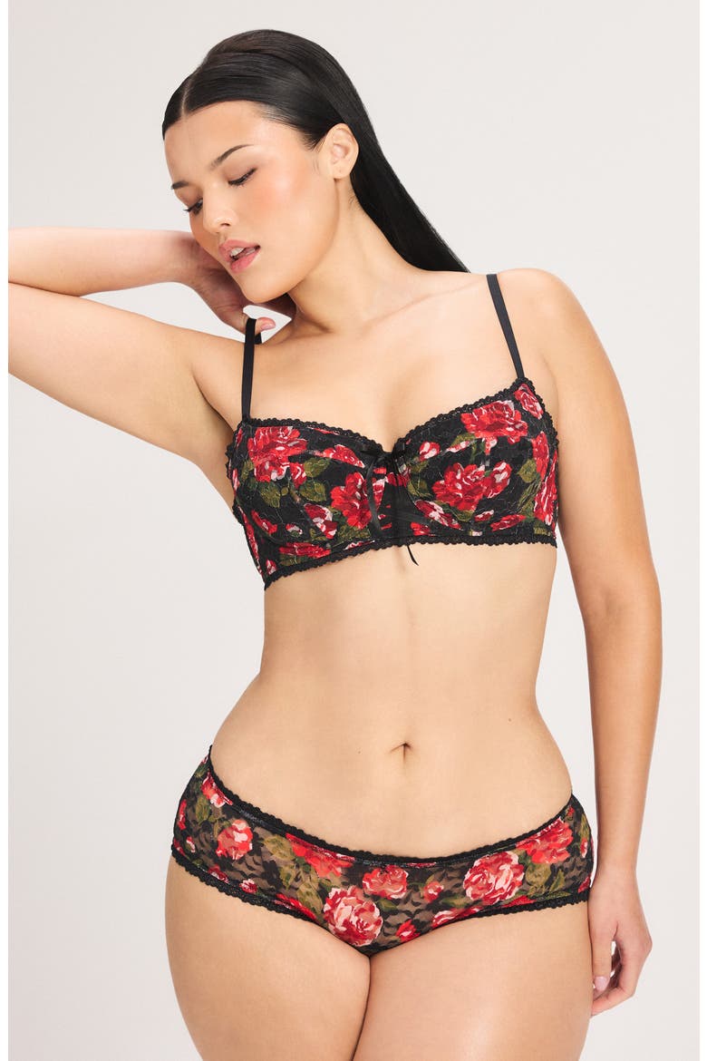 Sinful Rose Lace Balconette Bra, Alternate, color, BLACK CAVIAR ROSY PASSIONS