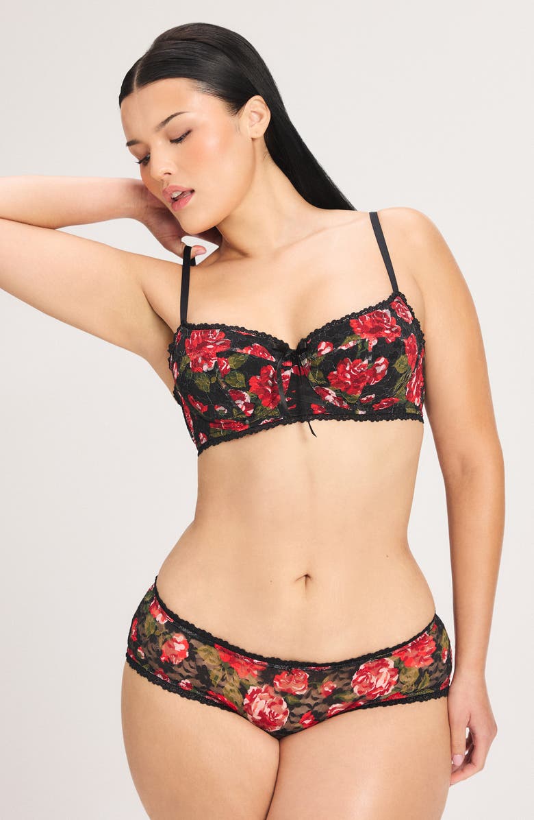 SAVAGE X FENTY Sinful Rose Lace Balconette Bra, Alternate, color, Black Caviar Rosy Passions
