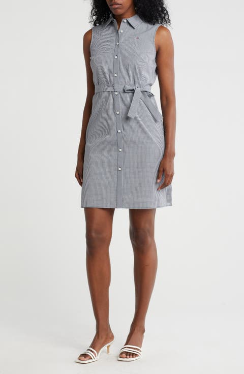 Micro Check Sleeveless Cotton Shirtdress