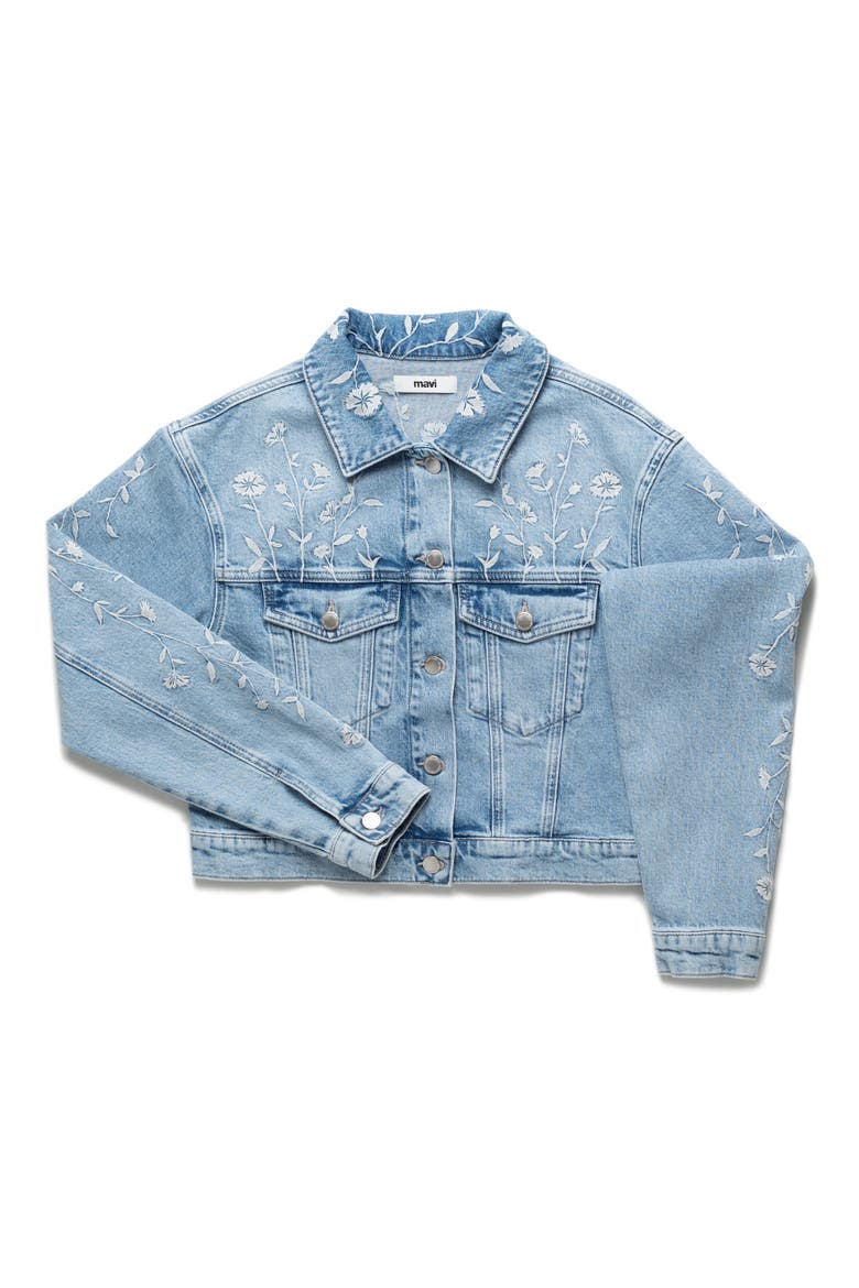 Harmony Floral Embroidered Crop Denim Jacket (Women) | Nordstrom