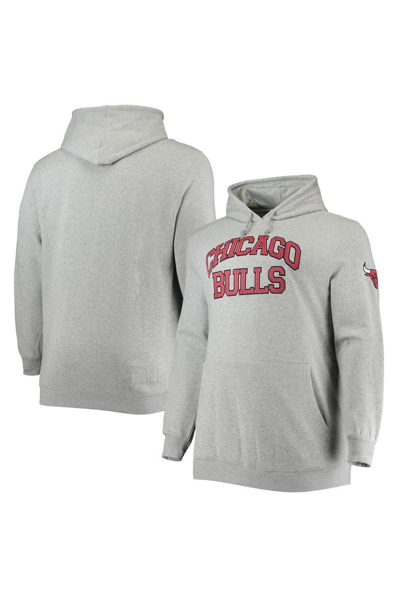 Men's Mitchell & Ness Heathered Gray Chicago Bulls Hardwood Classics Big & Tall Throwback Pullover Hoodie, Main, color, Heather Gray