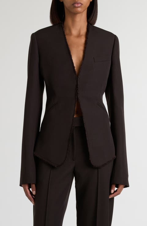 Raw Edge Wool Canvas Peplum Blazer